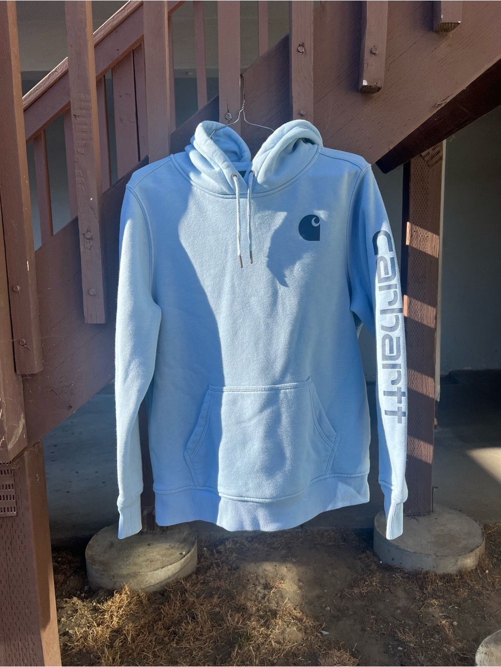 Carhartt Light Blue Pullover Hoodie with Sleeve Logo